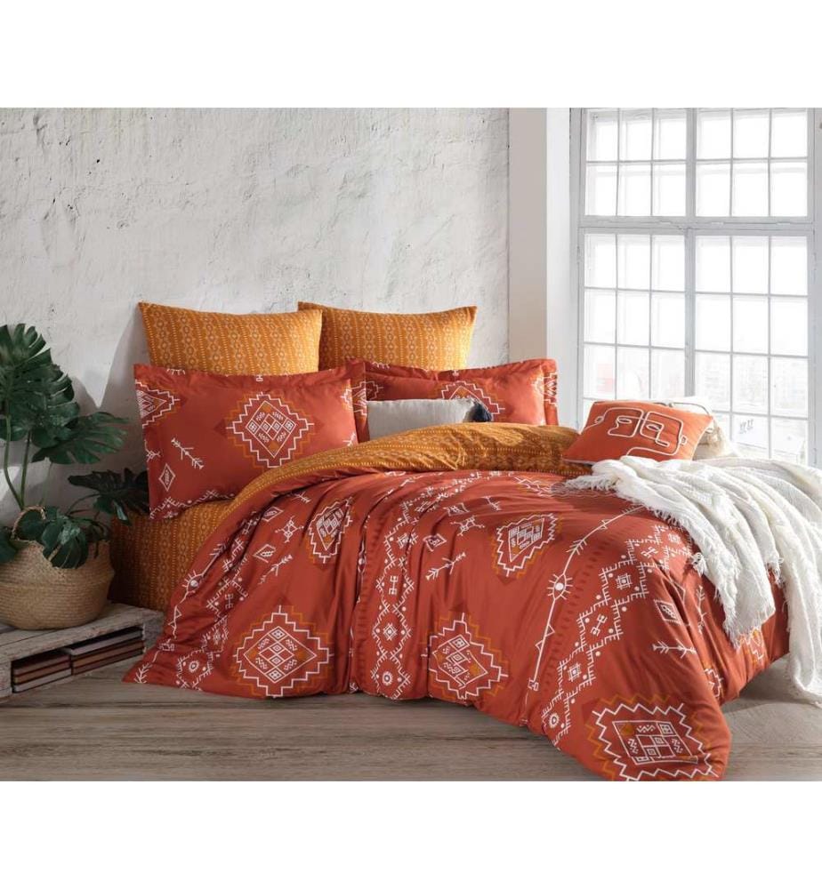 Ranforce Bettbezug-Set in King Size, orange, weiss, 100 % BAUMWOLLE RANFORCE