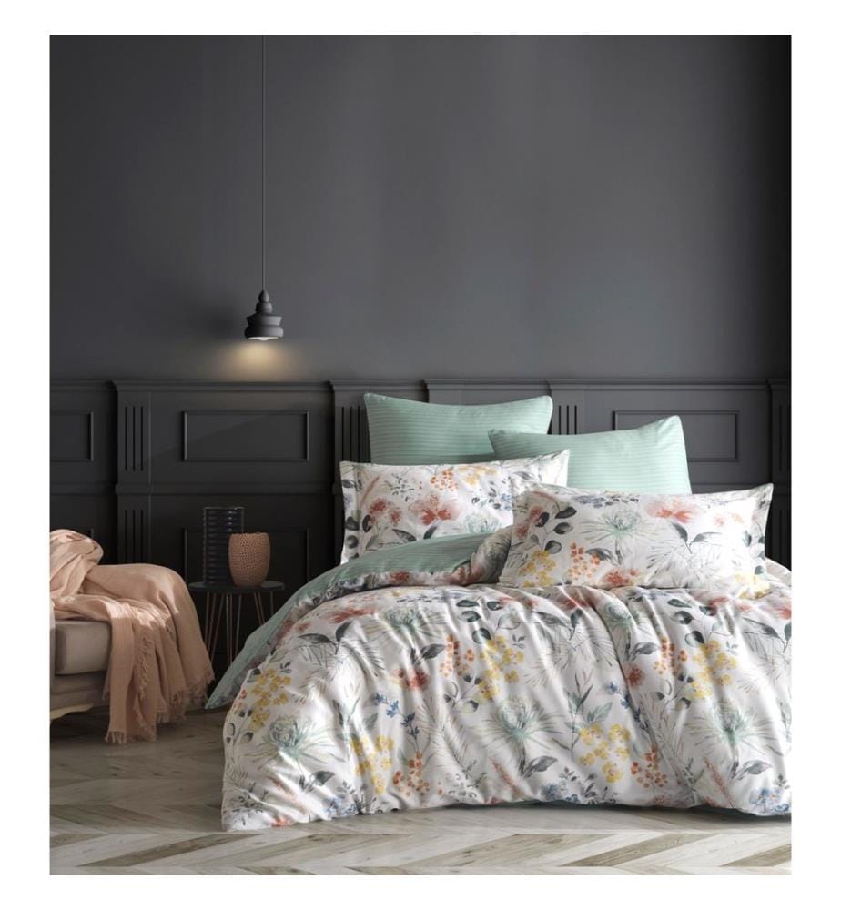 Ensemble housse de couette double Ranforce, blanc, menthe, jaune, rose, 100 % COTON RANFORCE
