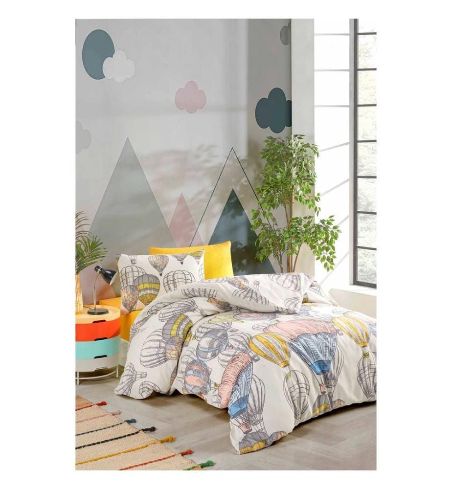 Ensemble housse de couette king size, moutarde, blanc, gris, rose, 65 % COTON / 35 % POLYESTER