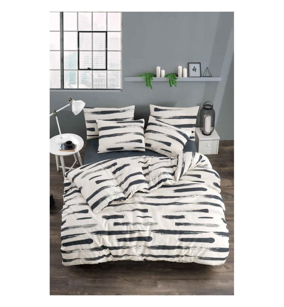 Ensemble housse de couette king size, moutarde, blanc, gris, rose, 65 % COTON / 35 % POLYESTER