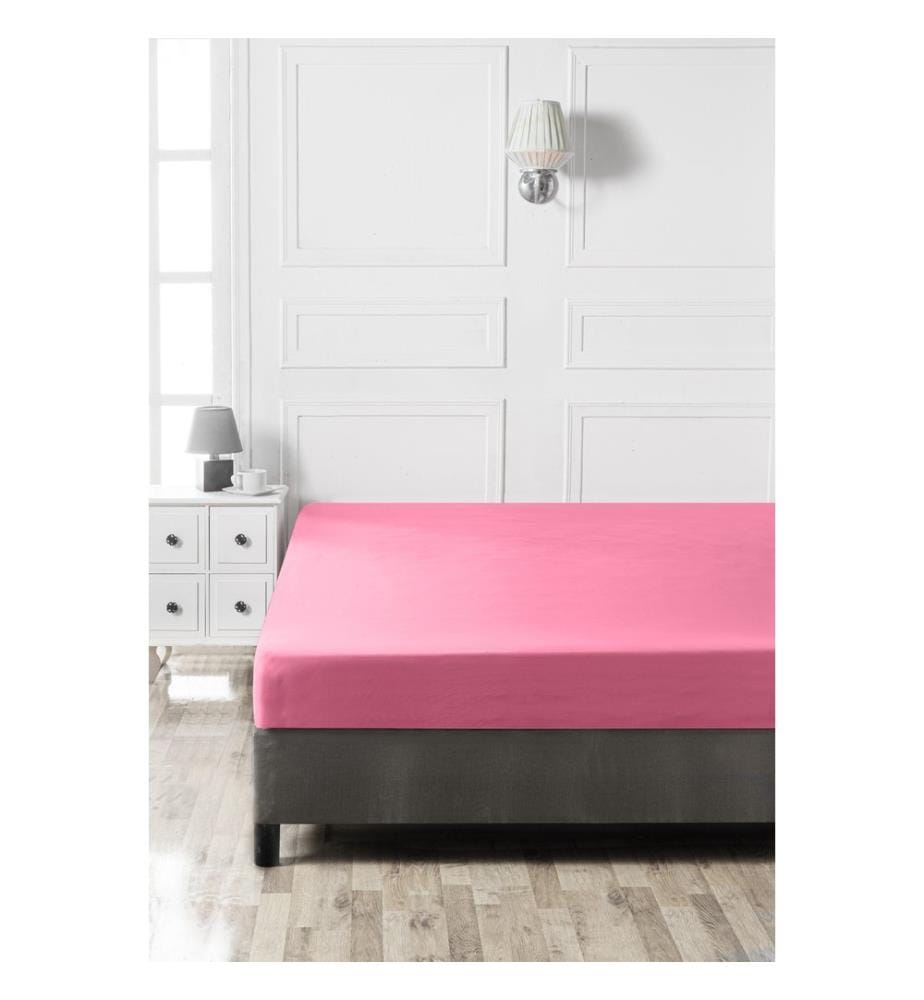 Drap-housse simple Ranforce, rose, 100 % COTON