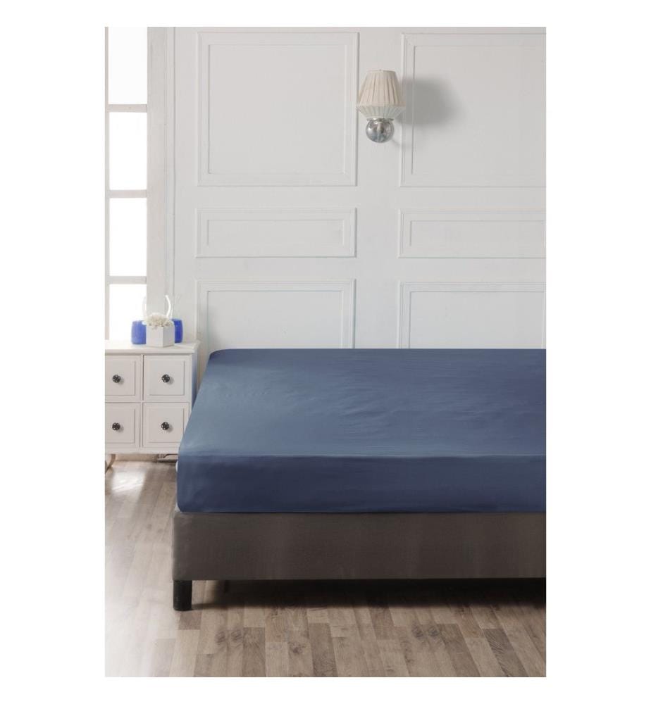 Ranforce King Fitted Sheet, Dark Blue, 100% COTTON