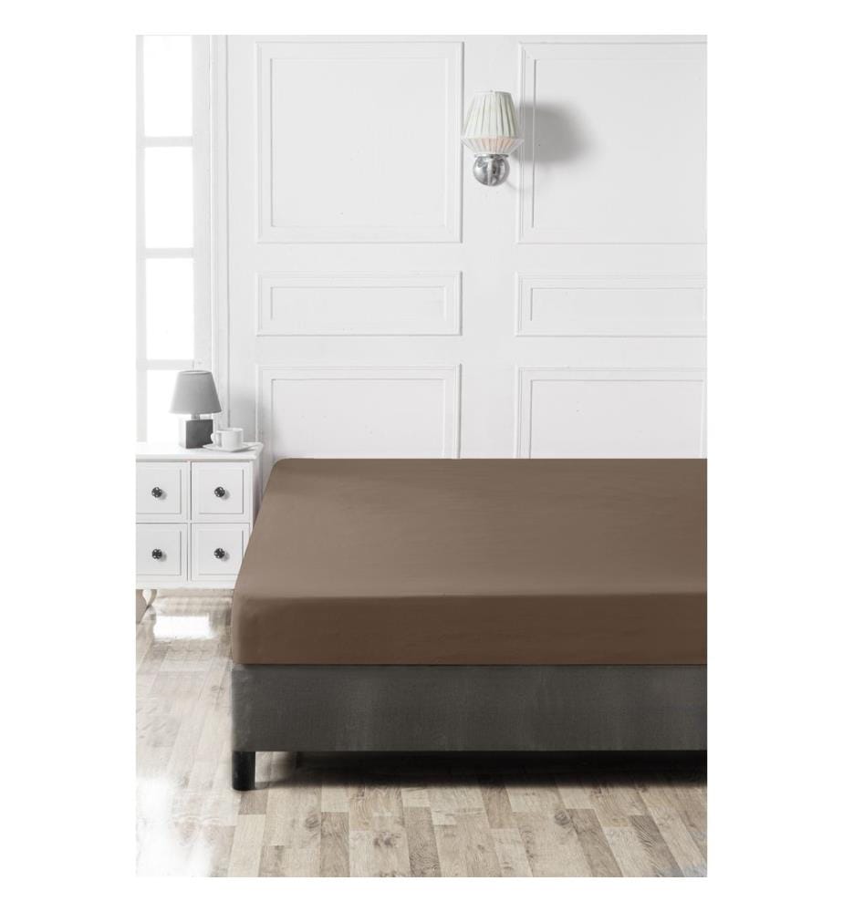 Drap housse Ranforce Super King, marron, 100 % COTON