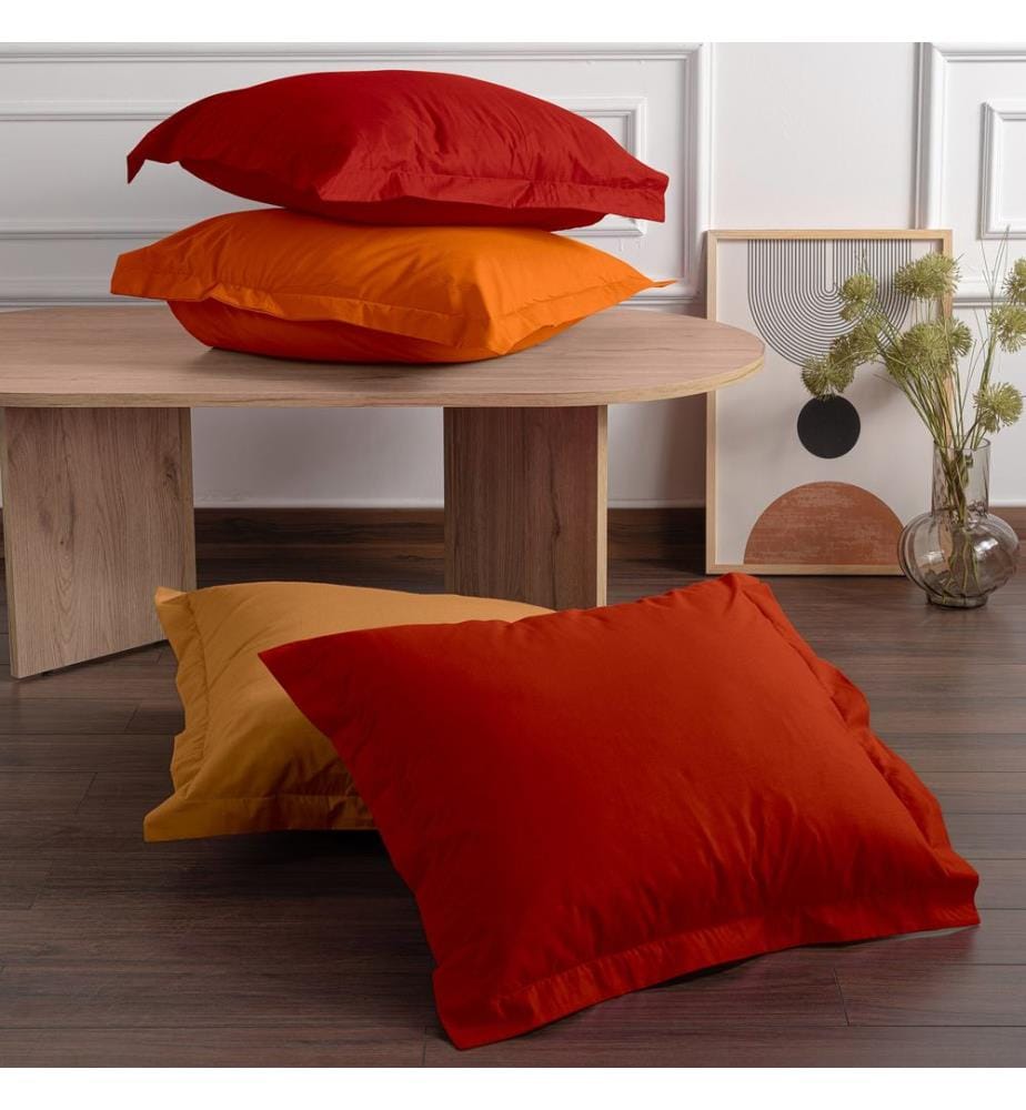 Ensemble de taies d'oreiller Oxford, 2 pièces, orange, 100 % COTON RANFORCE