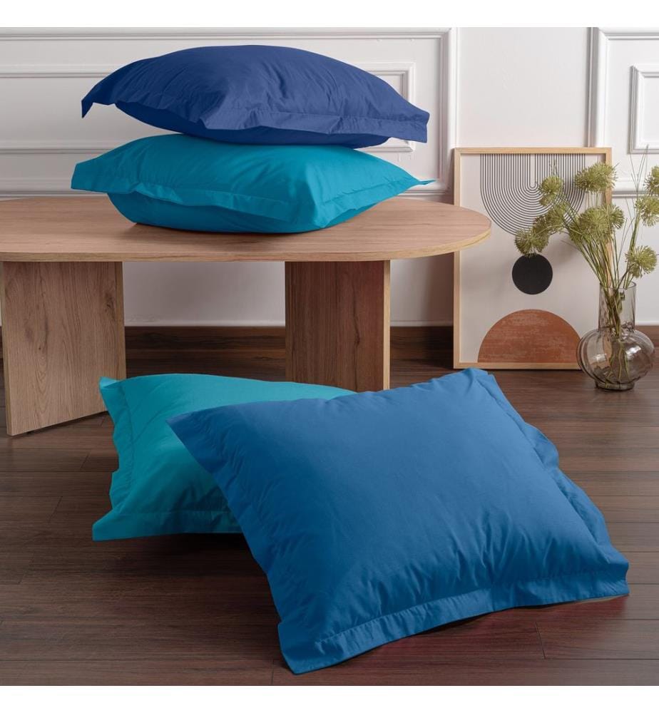 Ensemble de taies d'oreiller Oxford, 2 pièces, bleu, 100 % COTON RANFORCE