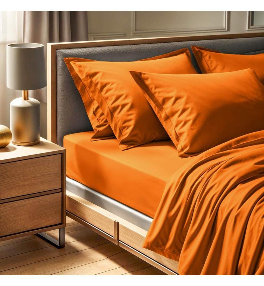 Drap-housse double Ranforce, orange, 100 % COTON RANFORCE