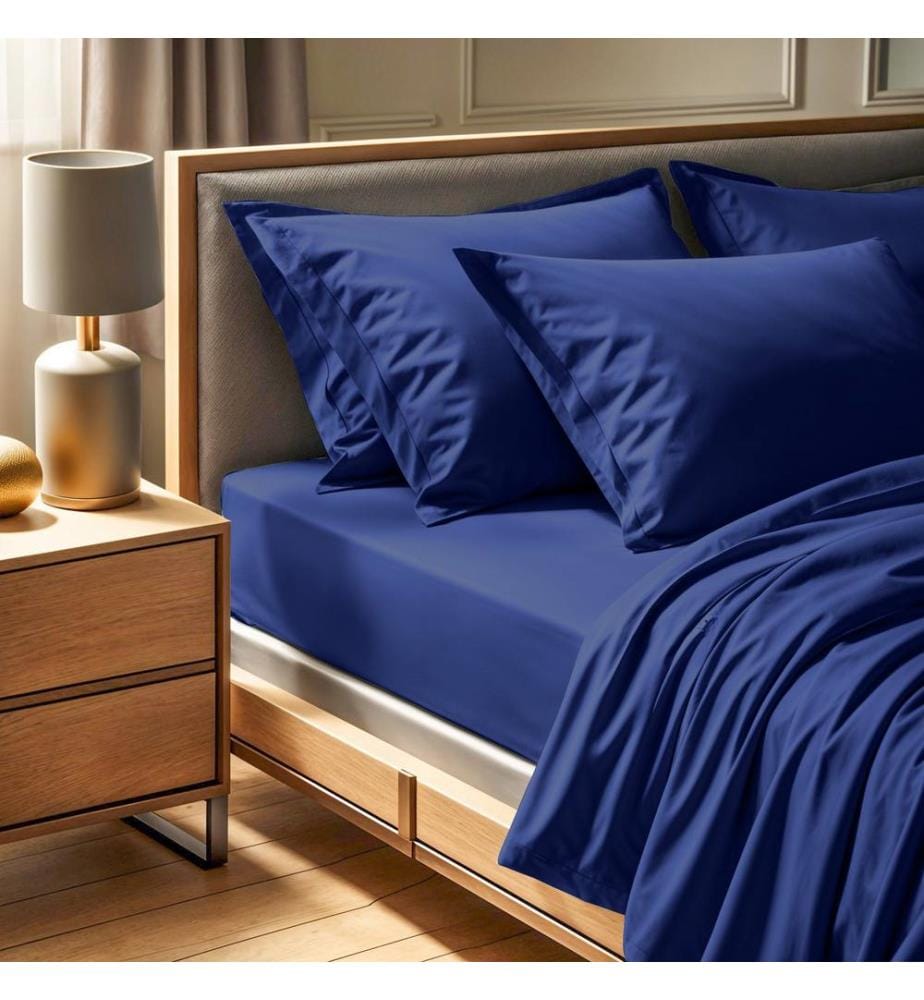 Ranforce Super King Fitted Sheet, Dark Blue, 100% COTTON RANFORCE