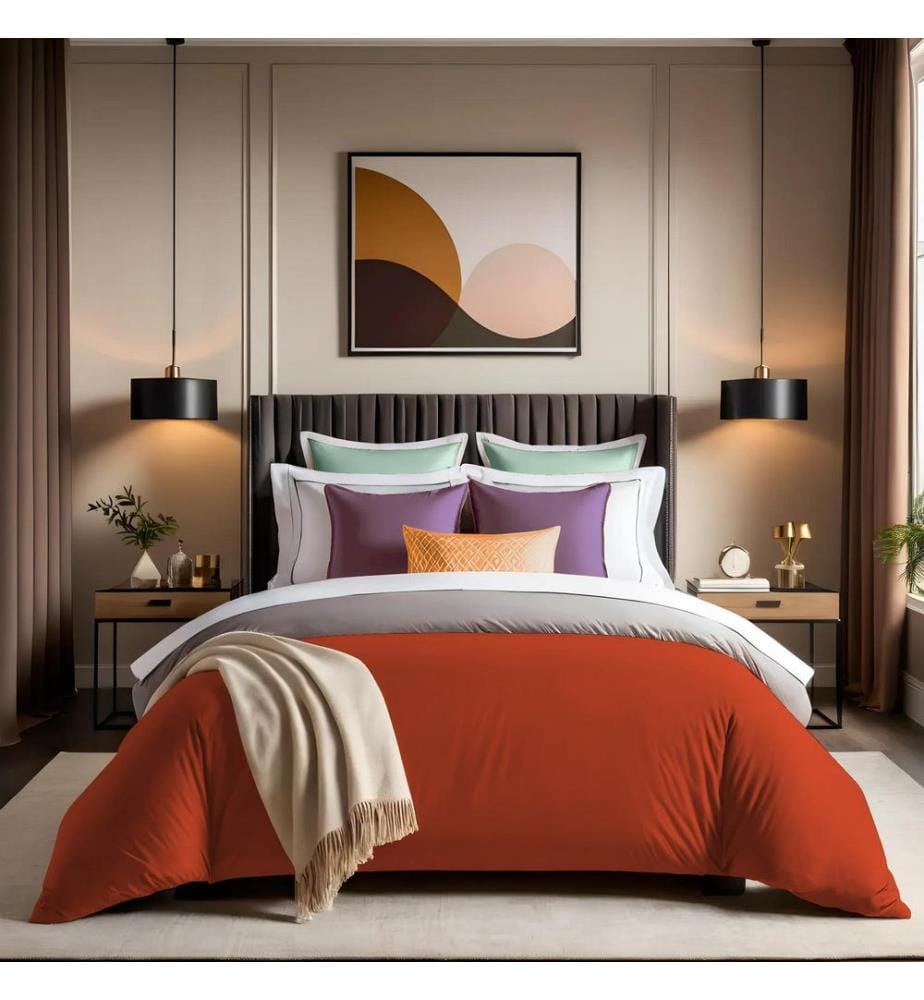 Housse de couette double Ranforce, rouge tuile, 100 % COTON RANFORCE