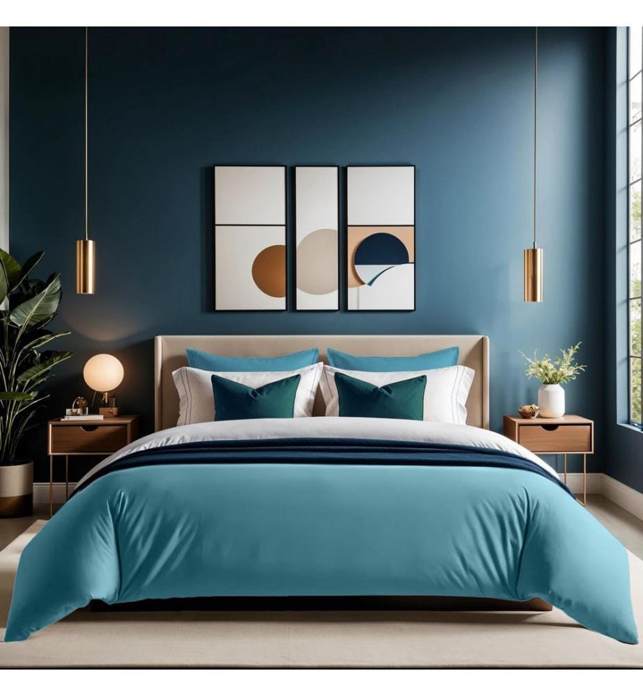 Housse de couette Ranforce, bleu pétrole, 100 % COTON RANFORCE