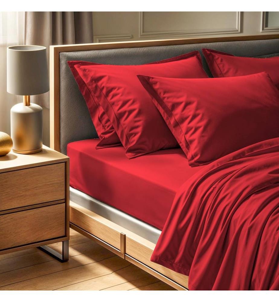 Drap-housse simple Ranforce, rouge, 100 % COTON RANFORCE