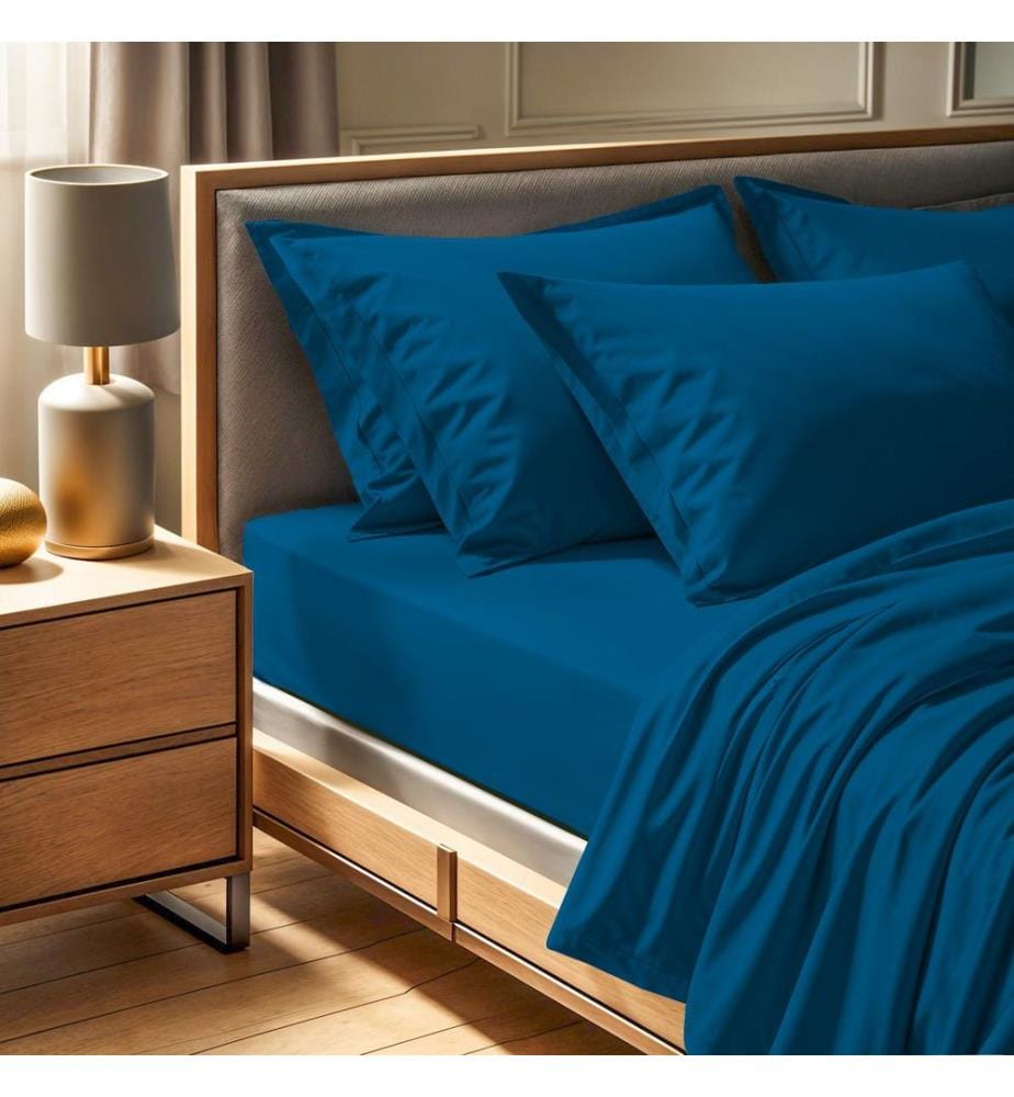 Drap-housse simple Ranforce, bleu pétrole, 100 % COTON RANFORCE