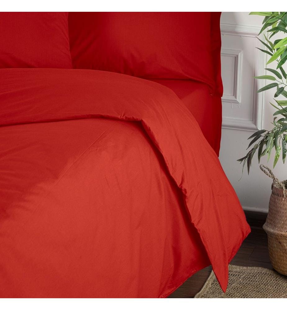 Housse de couette simple Ranforce, rouge, 100 % COTON RANFORCE