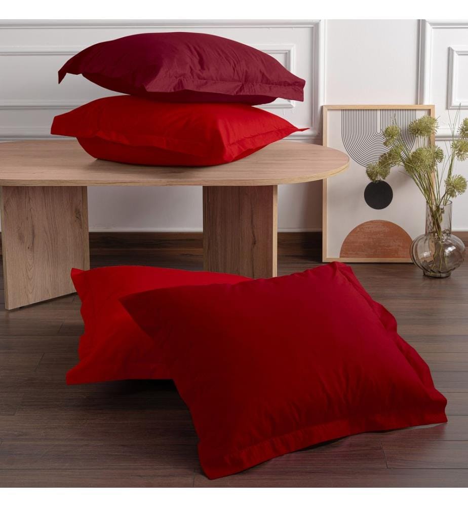 Ensemble de taies d'oreiller Oxford, 2 pièces, rouge, 100 % COTON RANFORCE