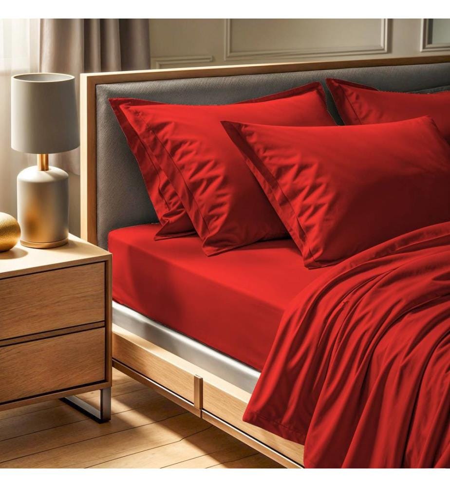 Drap-housse king size Ranforce, rouge, 100 % COTON RANFORCE