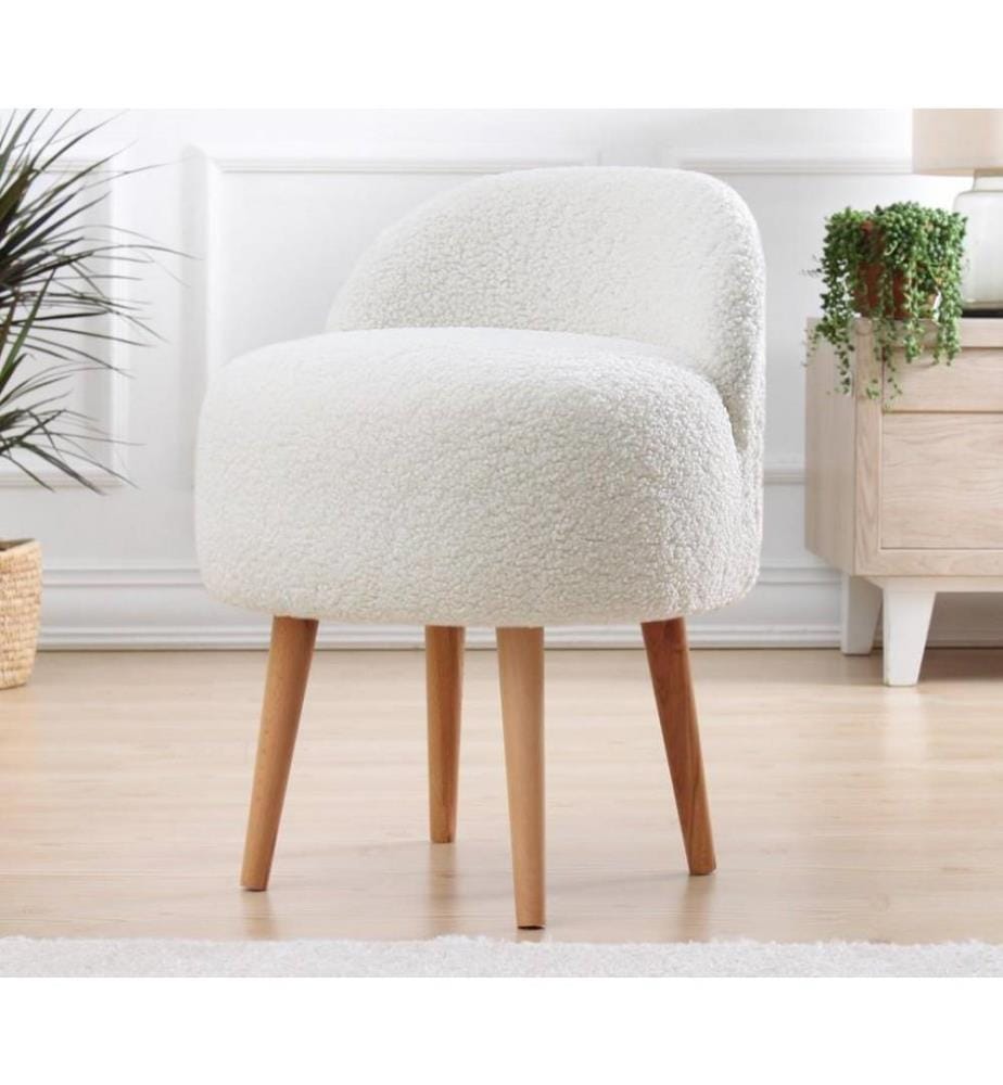 Pouf, weiss, Kunstfell, Holzbeine