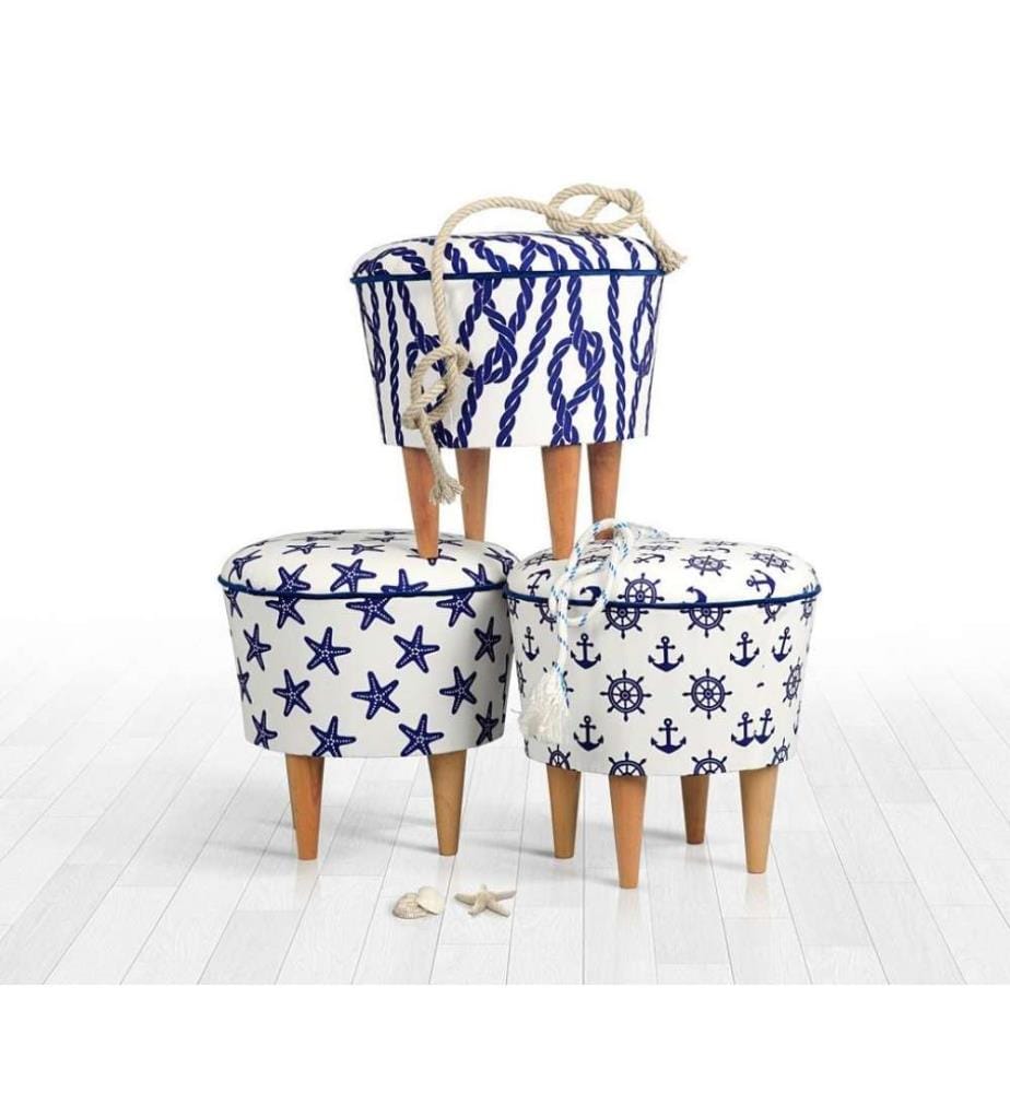 Pouf, Blu, Bianco, Microfibra