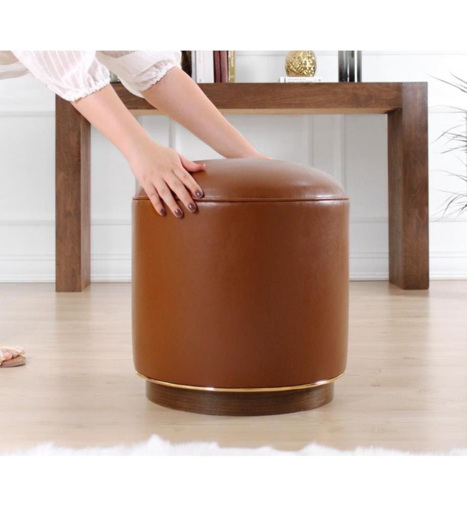 Pouf, cammello, similpelle, retro laminato e infeltrito