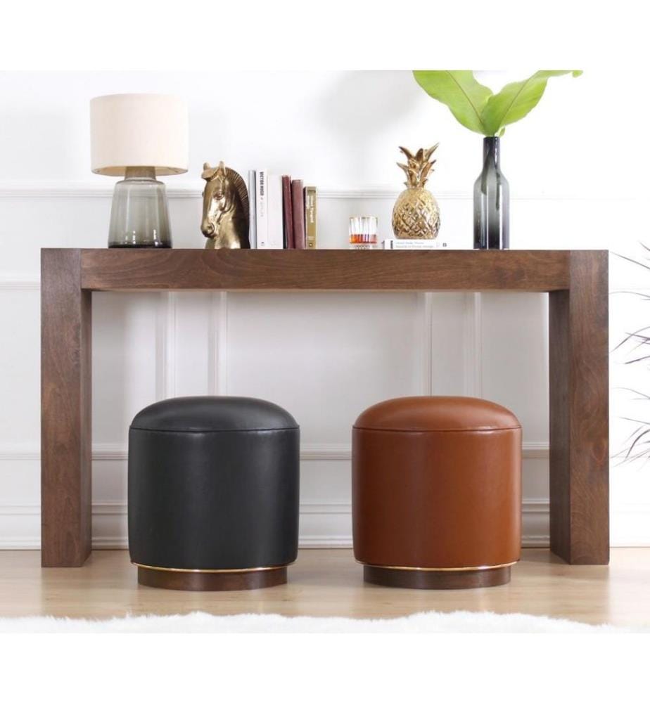 Pouf, cammello, similpelle, retro laminato e infeltrito