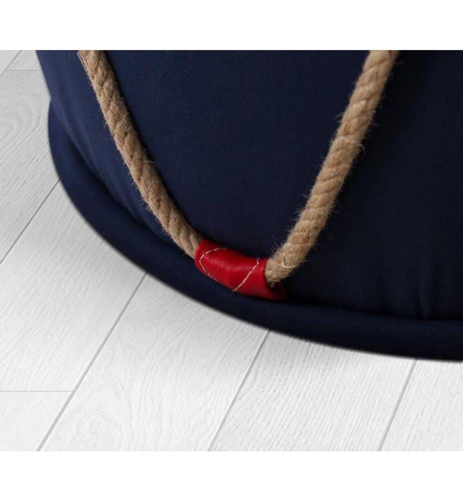 Pouf, Blu, Bianco, 50% Cotone / 50% Velluto
