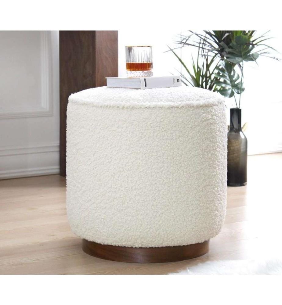 Pouf, weiss, Kunstfell, Holzbeine