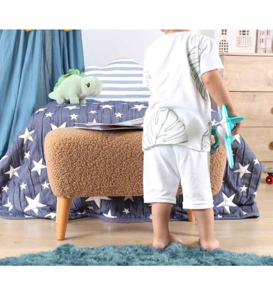 Pouf, braun, Kunstfell, Holzbeine