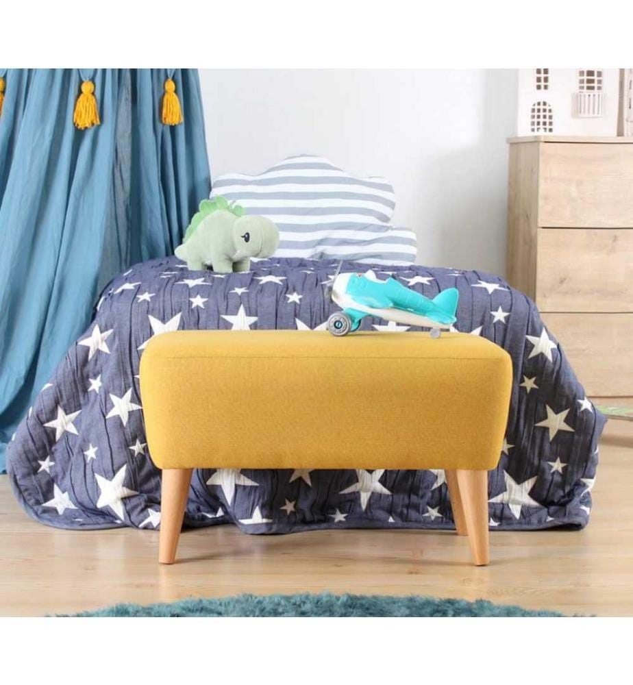 Pouf, gelb, 50 % Baumwolle / 50 % Samt, Holzbeine
