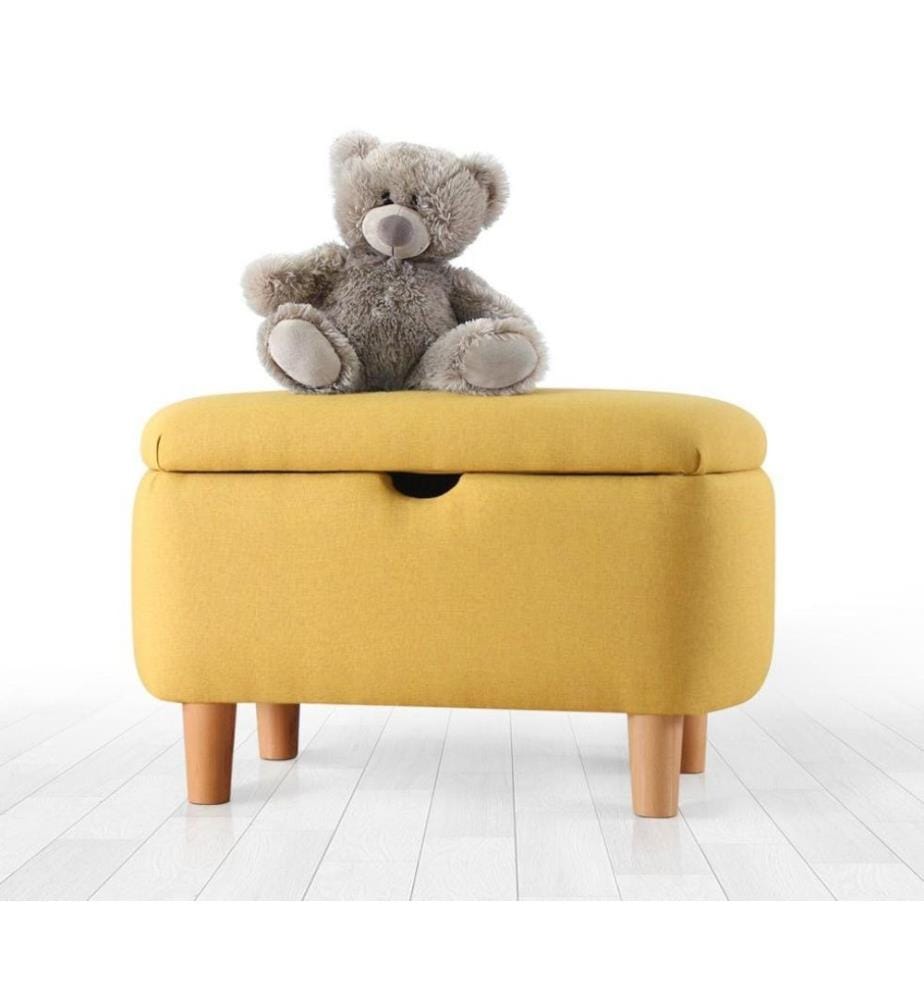Pouf, gelb, 50 % Baumwolle / 50 % Samt, Holzbeine