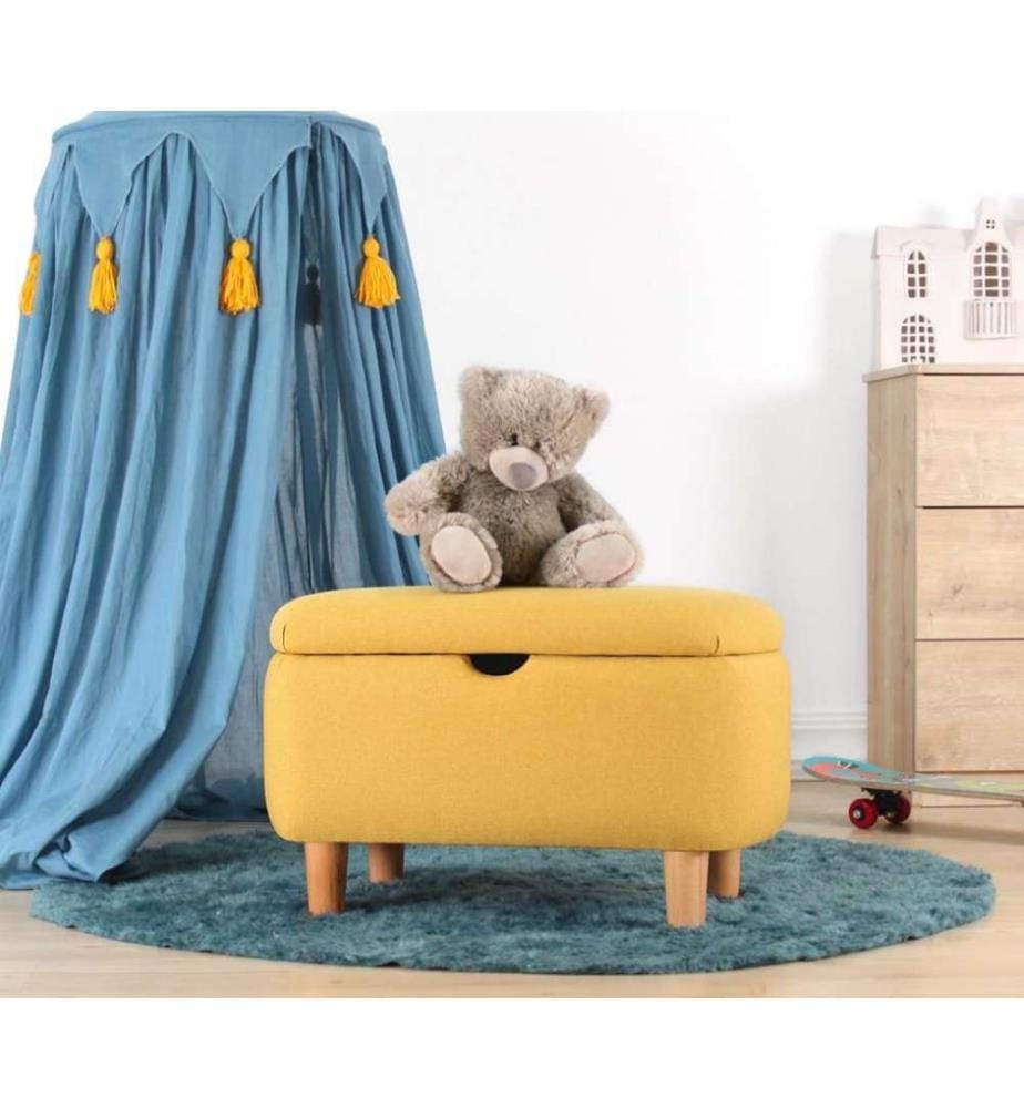 Pouf, gelb, 50 % Baumwolle / 50 % Samt, Holzbeine