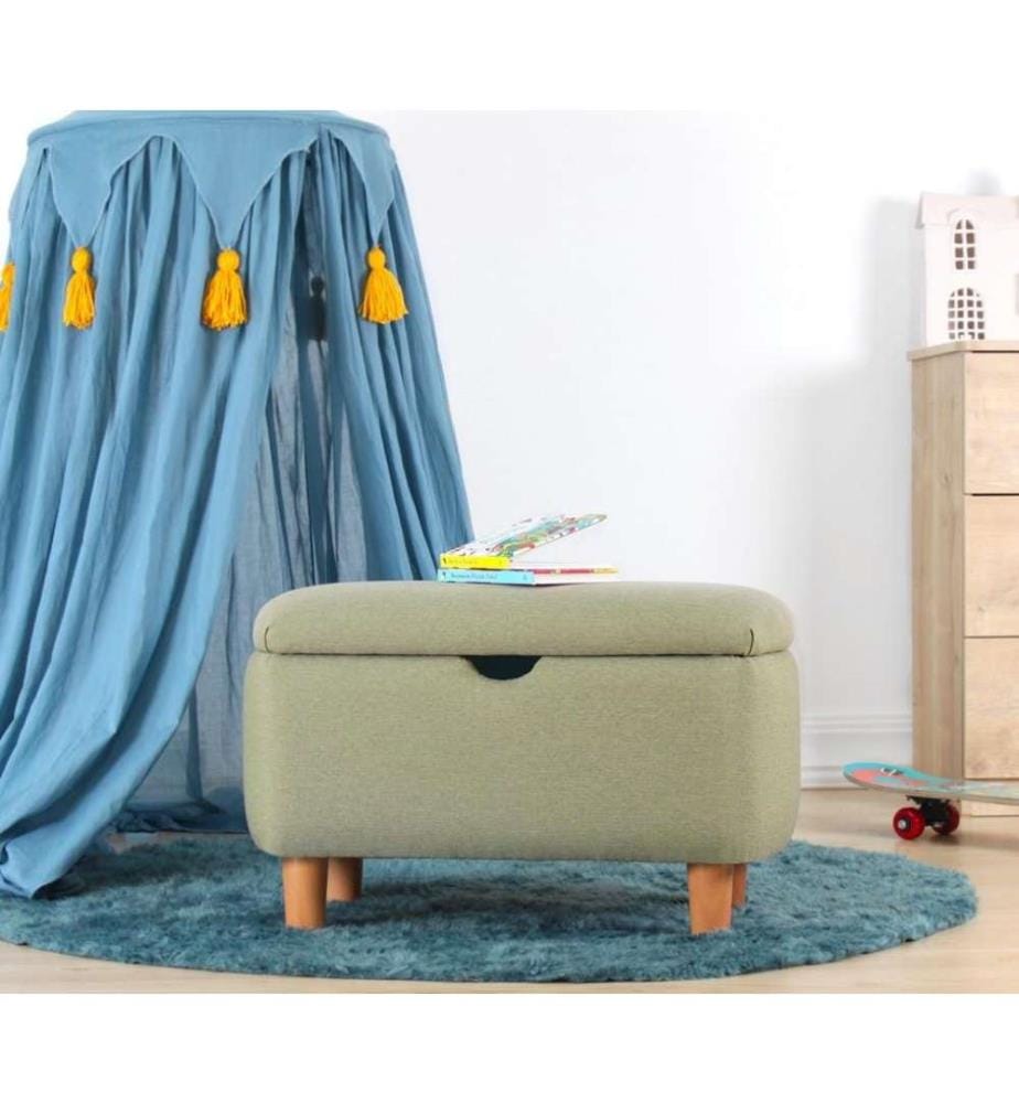 Sitzpouf, Grün, 50 % Baumwolle / 50 % Samt, Holzbeine