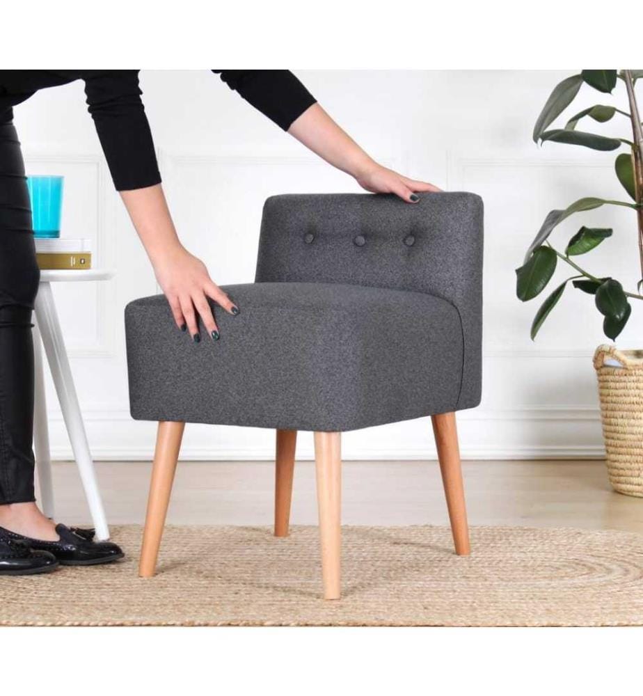 Pouf, grigio, cotone, gambe in legno