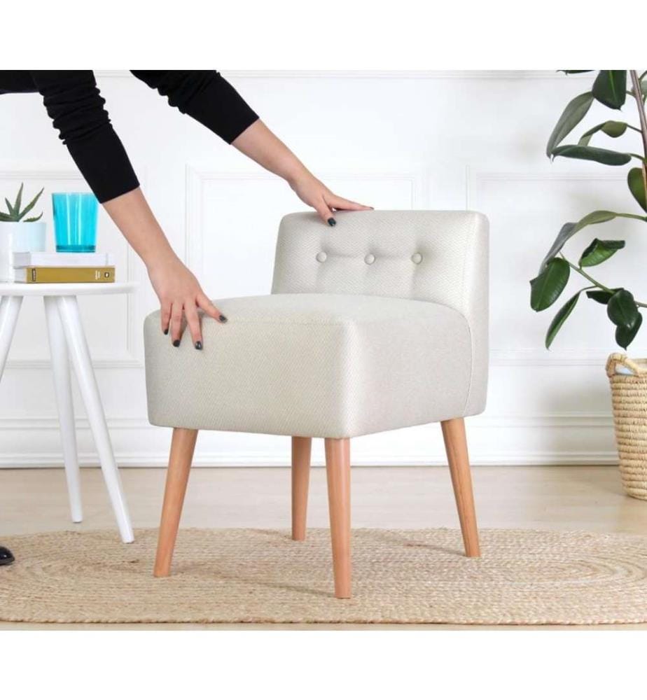 Pouf, Crema, Cotone, Gambe in Legno