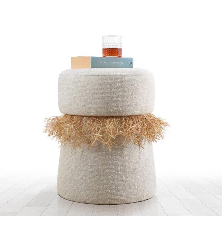 Pouf, Creme, 50 % Baumwolle / 50 % Samt, PVC-beschichtete, verdeckte Beine