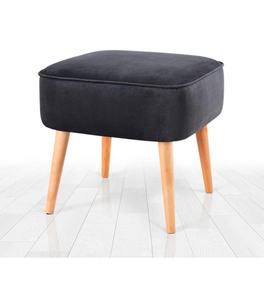 Pouf, Dunkelgrau, Samt, Holzbeine