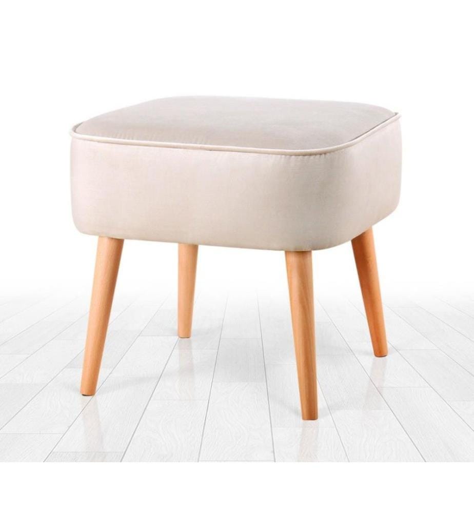 Pouf, Crema, Velluto, Gambe in Legno