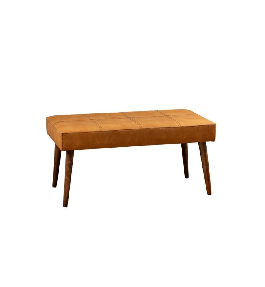 Pouffe, Mustard, Beech Wood Frame, Pu Leather Fabric