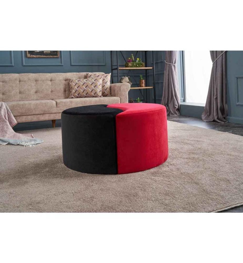 Pouf, Schwarz, Rot, Polyester & Samt, Holzkorpus