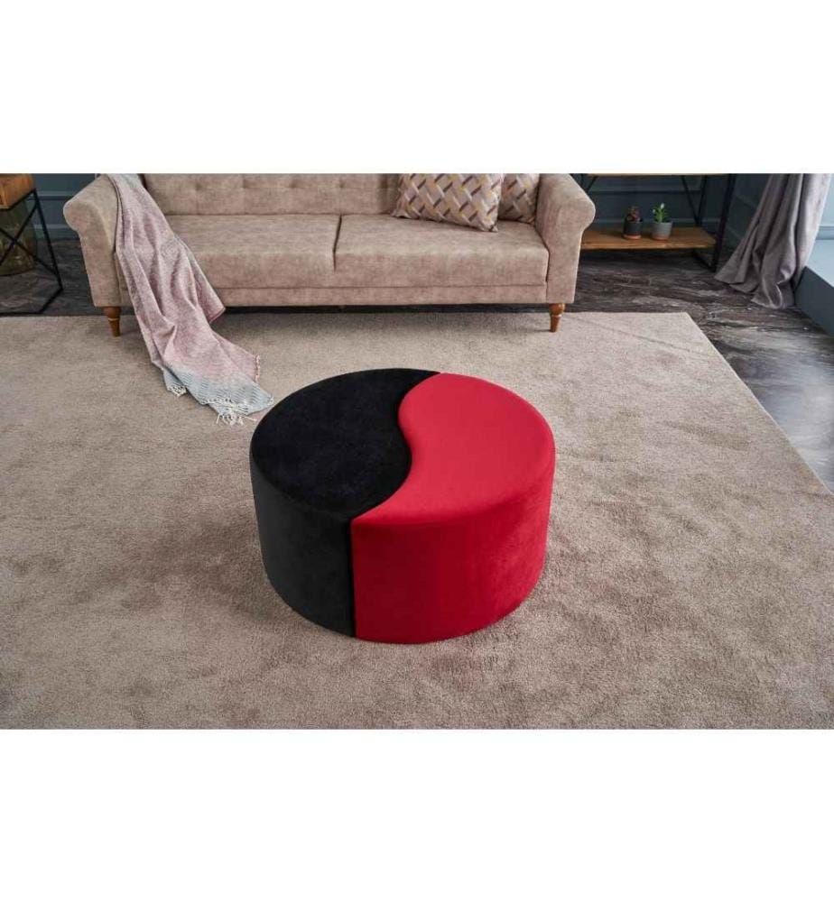 Pouf, Schwarz, Rot, Polyester & Samt, Holzkorpus