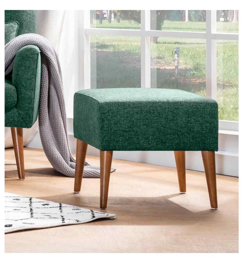 Hocker, grün, Rahmen aus Hainbuchenholz, Leinenstoff