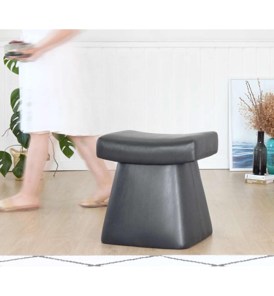 Pouf, Noir, 100% CUIR PU