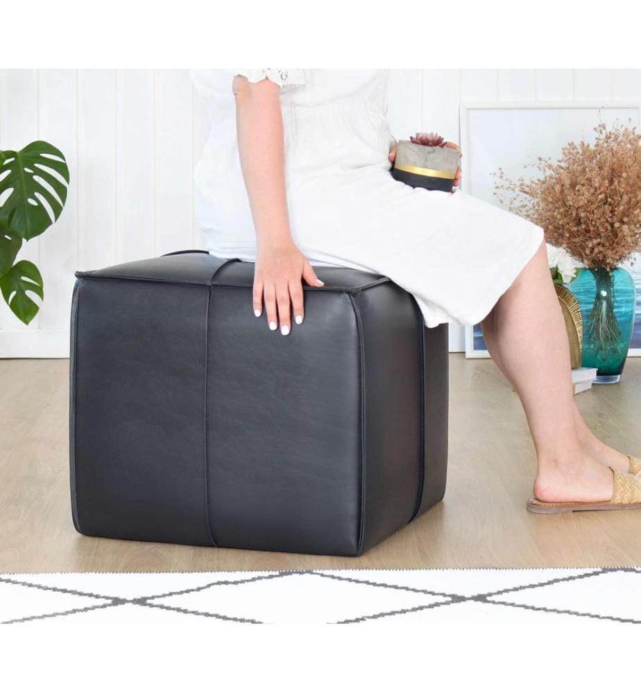 Pouf, Noir, 100% CUIR PU