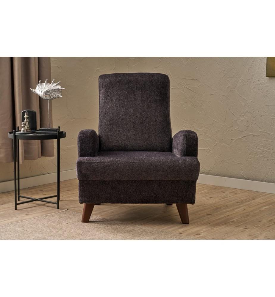 Wing Chair, Anthracite, FRAME: SOLID WOOD, Fabric: 100% POLYESTER (Chenille Textured Fabric), Plastic Legs