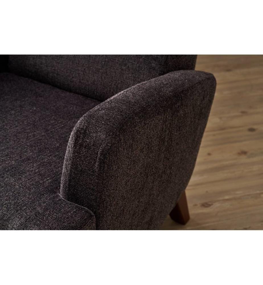 Wing Chair, Anthracite, FRAME: SOLID WOOD, Fabric: 100% POLYESTER (Chenille Textured Fabric), Plastic Legs