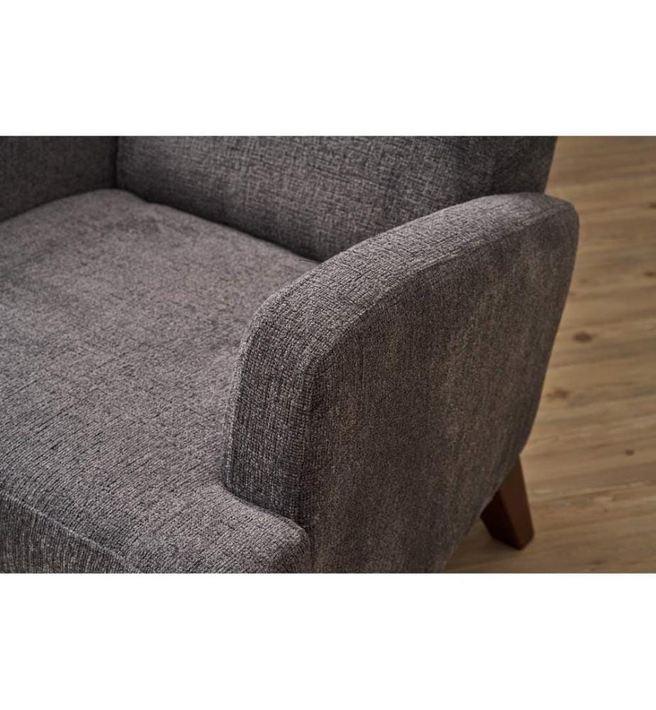 Wing Chair, Grey, FRAME: SOLID WOOD, Fabric: 100% POLYESTER (Chenille Textured Fabric), Plastic Legs
