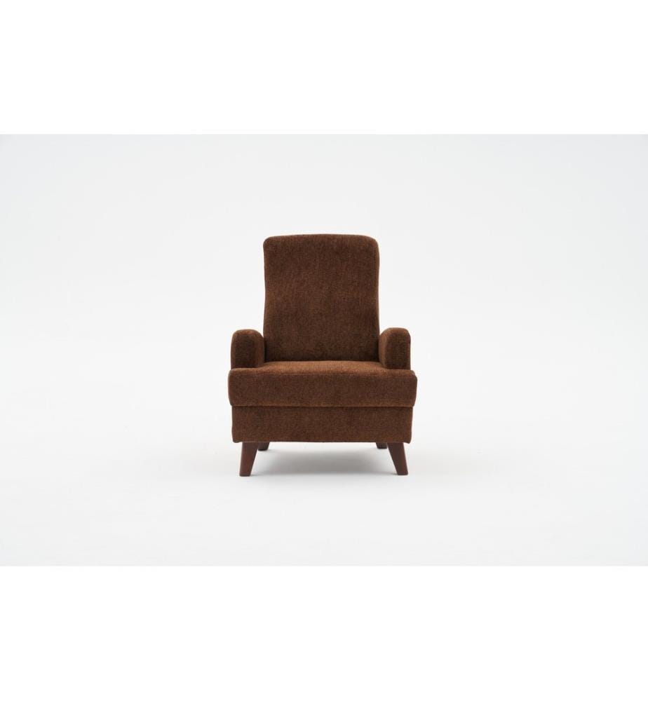Wing Chair, Brown, FRAME: SOLID WOOD, Fabric: 100% POLYESTER (Chenille Textured Fabric), Plastic Legs