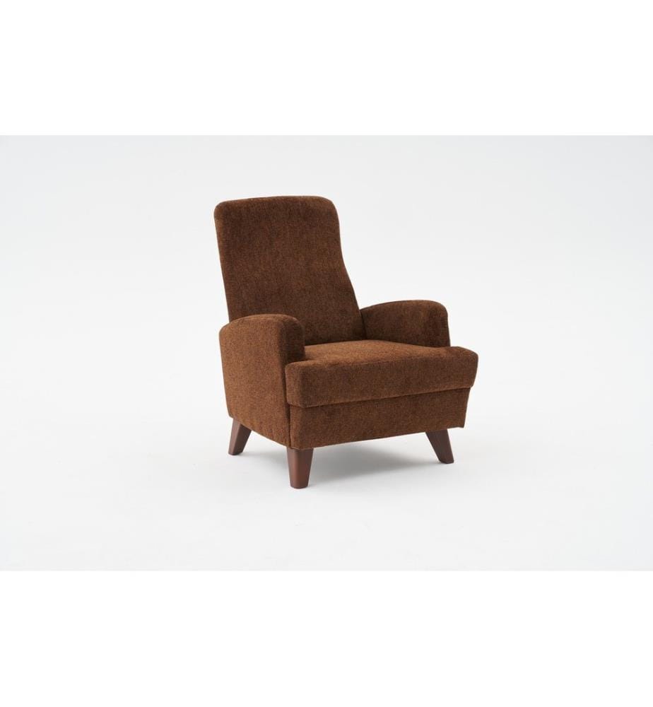 Wing Chair, Brown, FRAME: SOLID WOOD, Fabric: 100% POLYESTER (Chenille Textured Fabric), Plastic Legs