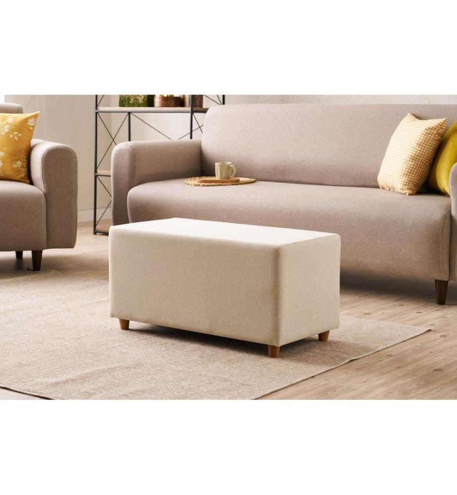 Pouf, crème, cadre : BOIS, Tissu : 50% COTON / 50% POLYESTER