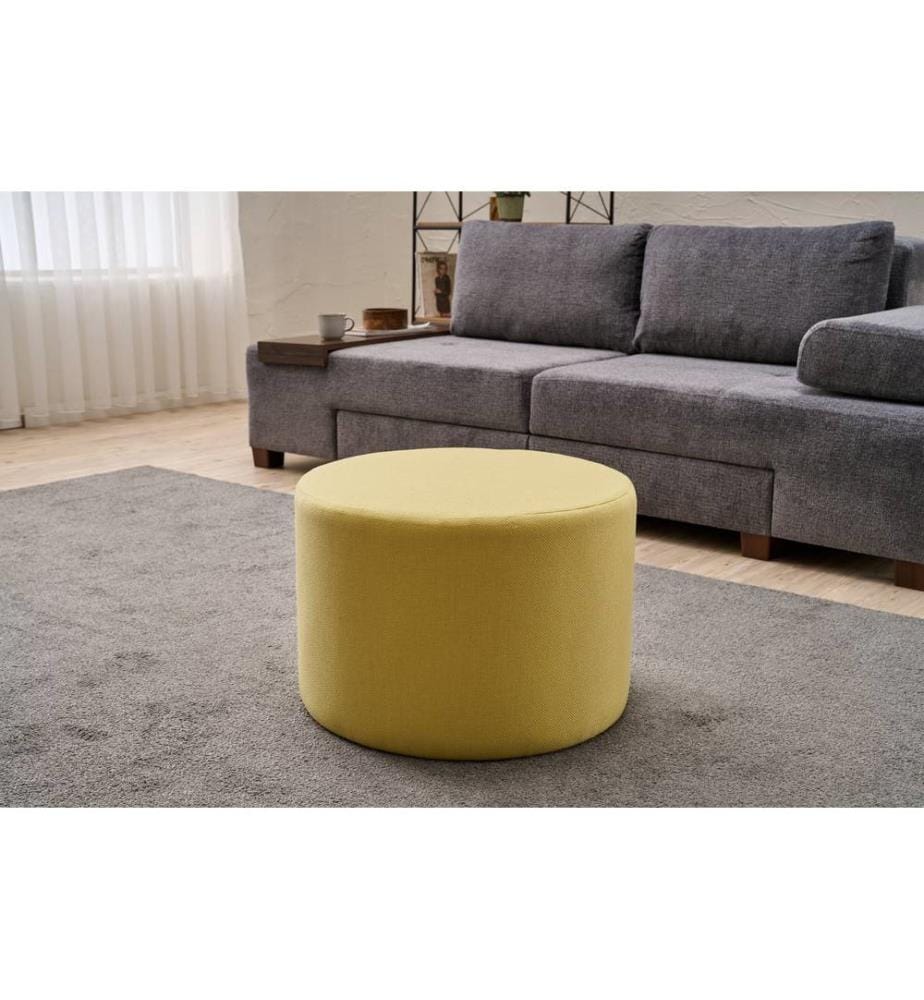 Pouf, Jaune, Cadre : BOIS, Tissu : 50% COTON / 50% POLYESTER