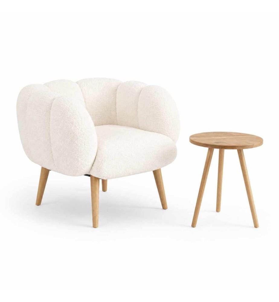 Ensemble fauteuil à oreilles et table d'appoint, 2 pièces, panneau de particules 100 % mélaminé, blanc