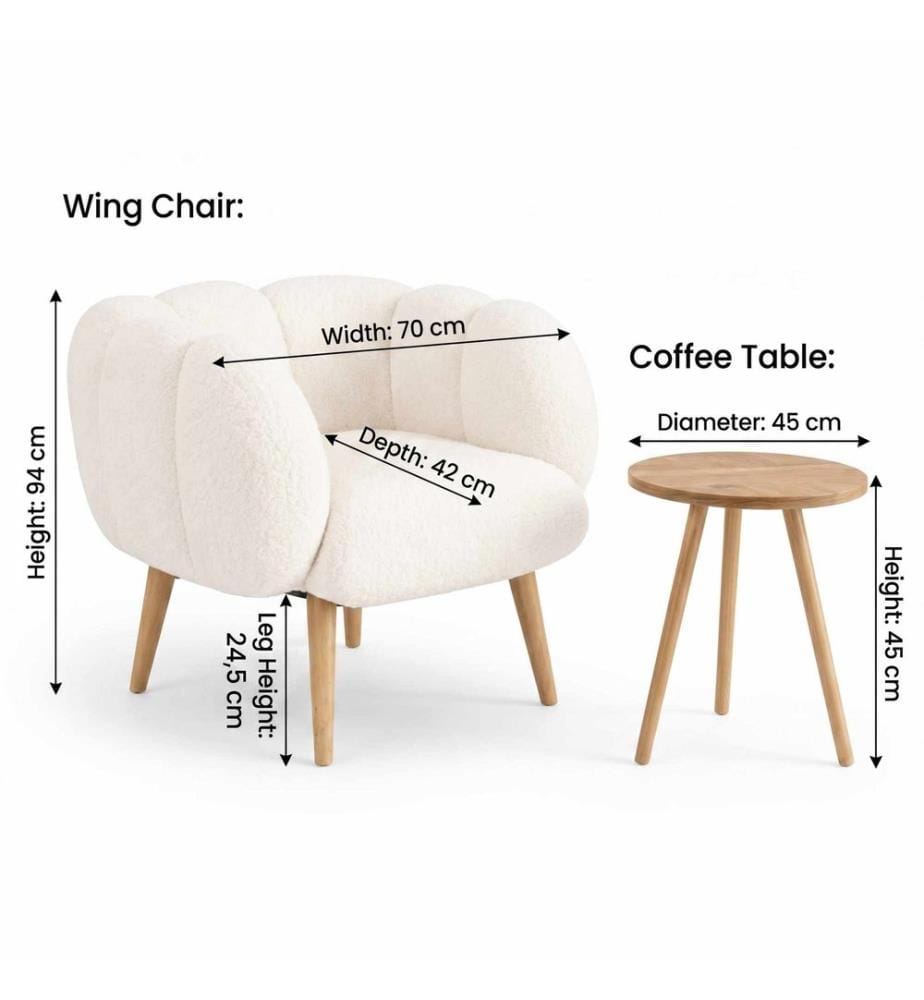 Ensemble fauteuil à oreilles et table d'appoint, 2 pièces, panneau de particules 100 % mélaminé, blanc
