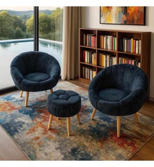Set composto da poltrona a orecchioni e pouf, 3 pezzi, in pannello di particelle rivestito in melamina al 100%, colore antracite.